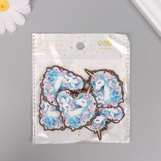 Цена за 10 шт. Декор для творчества дерево Семья единорогов, 4?4.2?0.3 см