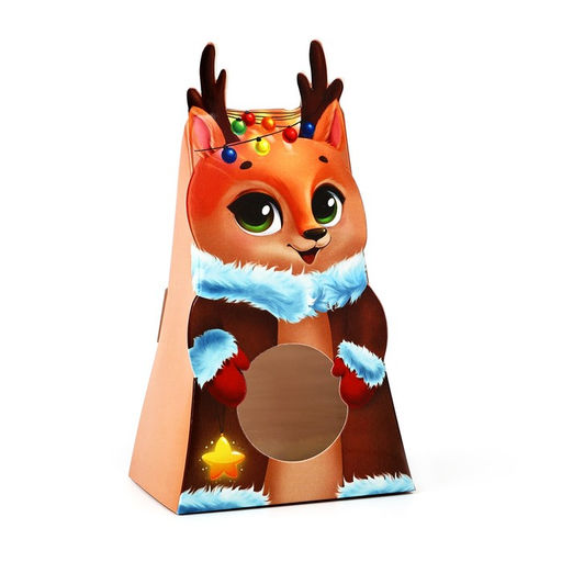 Цена за 5 шт. Коробка новогодняя складная с окном Оленёнок, 9 х 16.5 х 6 см - Дарите счастье фото 2