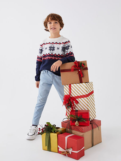 Bisiklet Yaka Desenli Uzun Kollu Erkek ?ocuk Triko Kazak - Waikiki фото 2