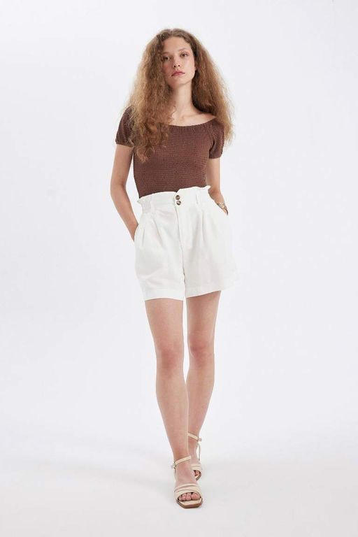 Приталенная футболка с короткими рукавами и открытыми плечами - Defacto фото 4