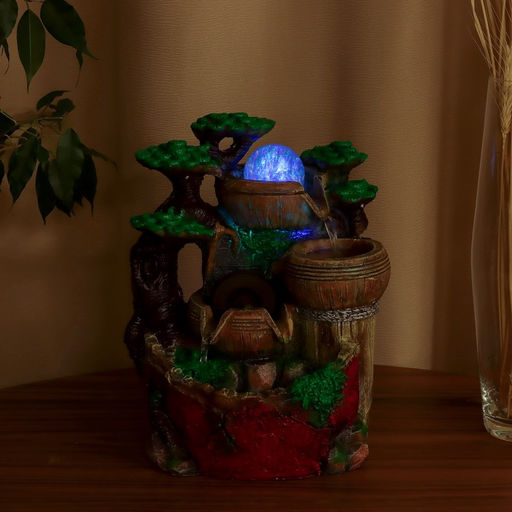 Фонтан настольный «Бочки под деревом с мельницей на камнях», 25×15 см, с подсветкой