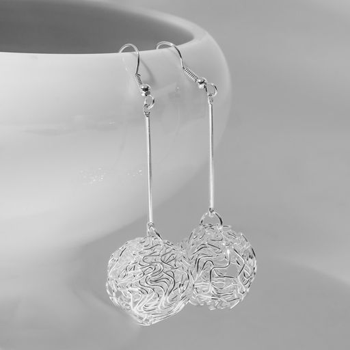 Серьги висячие Шарик переплетение, цвет светлое серебро, 6.5 см