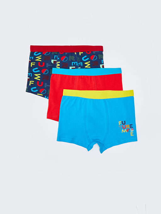 Bask?l? Pamuklu Erkek ?ocuk Boxer 3l?