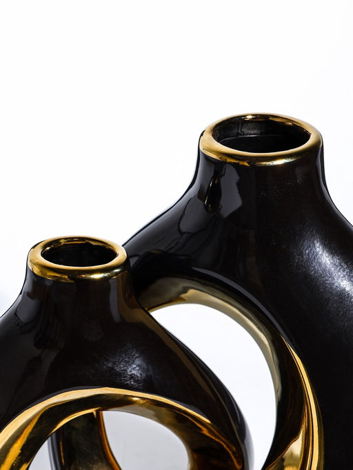 Ваза для цветов «Лари», набор 2 шт., 22×20 см, d=4 см, керамика, чёрная