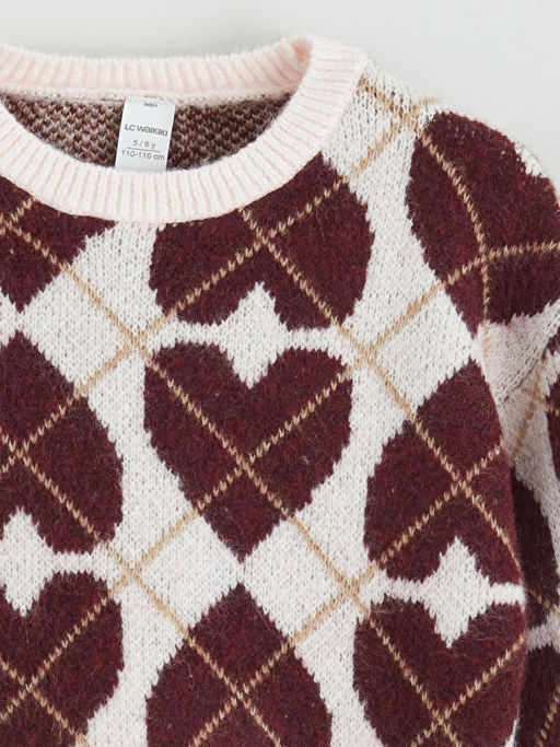 Kalp ve Baklava Desenli K?z ?ocuk Triko Kazak