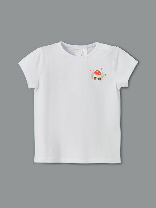 Bisiklet Yaka Bask?l? K?z Bebek Ti??rt ve ?ort 2li