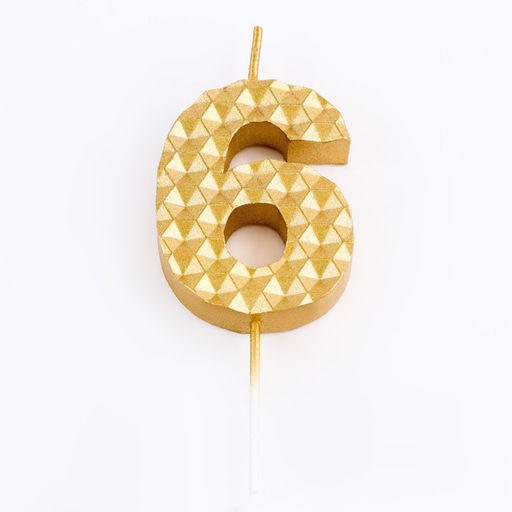 Свеча в торт на шпажке Соты, цифра 6, 7 см, золото - Simaland фото 3