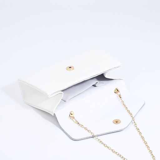 Сумка-клатч женская вечерняя на магните с ручкой, комбинированная, белая