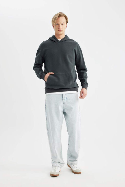 Базовая толстовка Comfort Fit с капюшоном - Defacto фото 5