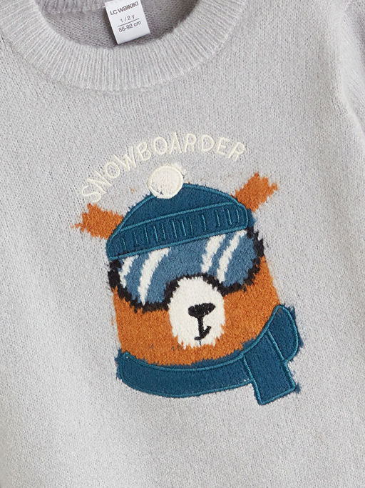 Bisiklet Yaka Bask?l? Uzun Kollu Erkek ?ocuk Triko Kazak