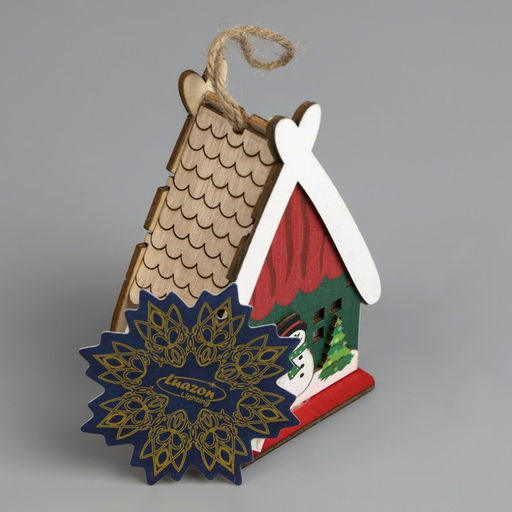 Ёлочная игрушка Домик со снеговиком, 7.7х11х6 см, 1 LED, от батареек, свечение тёплое белое - Luazon lighting фото 4