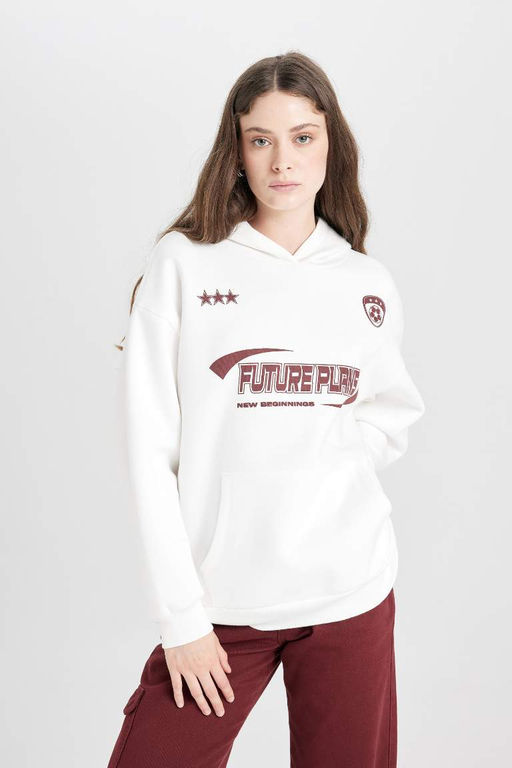 Толстовка из плотной ткани с капюшоном и принтом Cool Oversize - Defacto фото 8