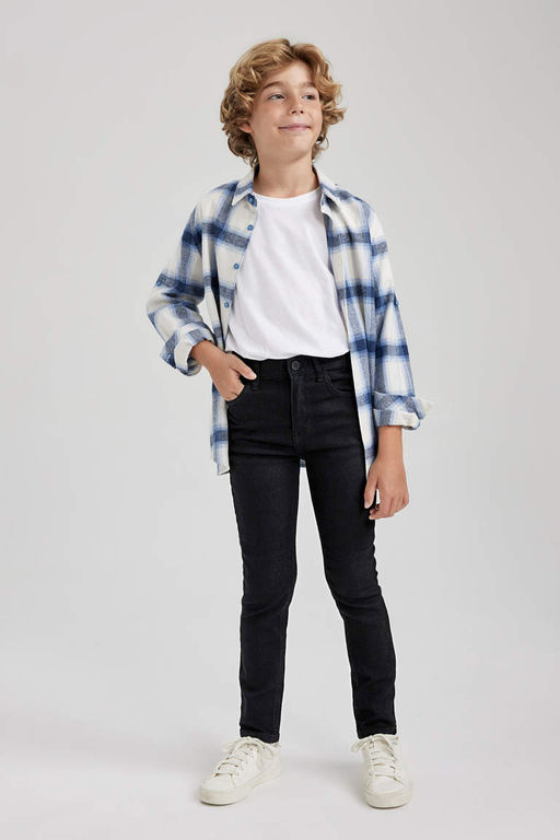 Джинсовые школьные брюки узкого кроя для мальчиков - Defacto фото 3