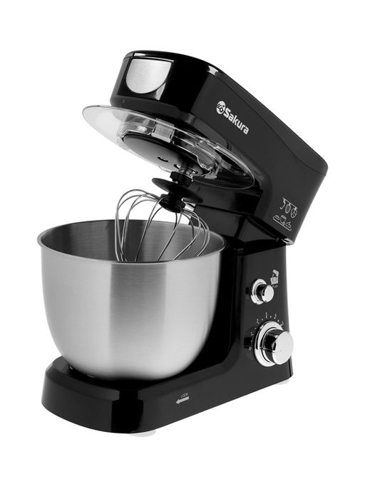 Миксер планетарный Sakura SA-6327BK, 1000 Вт, 6 скоростей, чаша 3.5 л, 3 насадки, чёрный