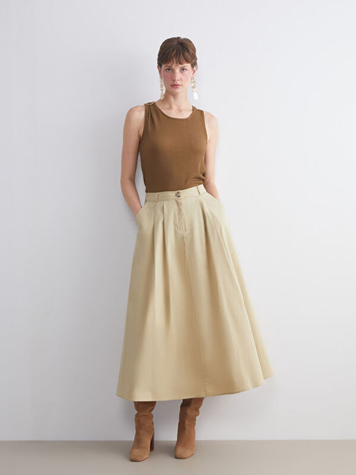 Standart Fit Poplin Pileli Etek