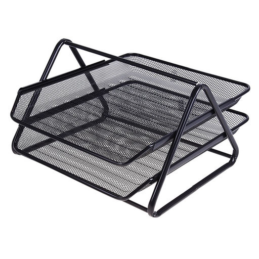 Лоток для бумаг горизонтальный, металлическая сетка, 2 отделения, чёрный