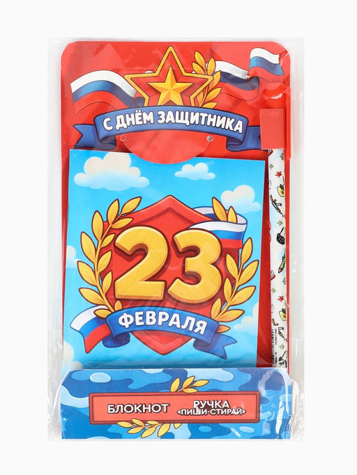 Подарочный набор, блокнот раскраска А6, 32 л., ручка пиши-стирай «С 23 февраля»