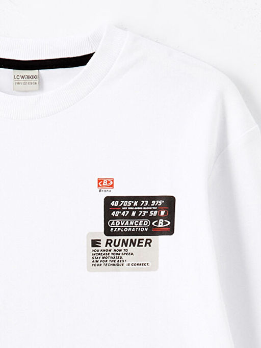 Bisiklet Yaka Uzun Kollu Bask?l? Erkek ?ocuk Ti??rt