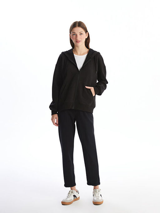 Kap??onlu Oversize Kad?n Kal?n Fermuarl? Sweatshirt