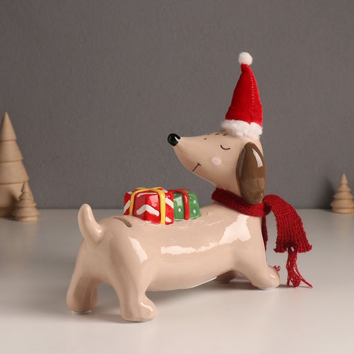 Копилка для денег «Собака такса новогодняя», керамика, 19×20×8 см