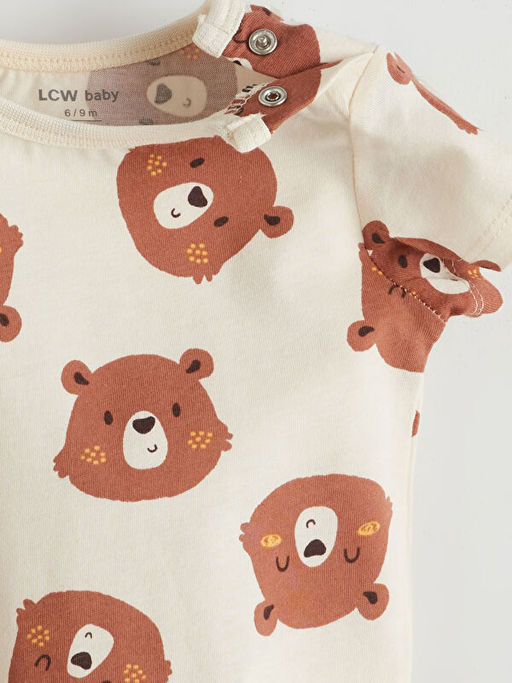 Bask?l? Pamuklu Erkek Bebek ??t??tl? Bodysuit