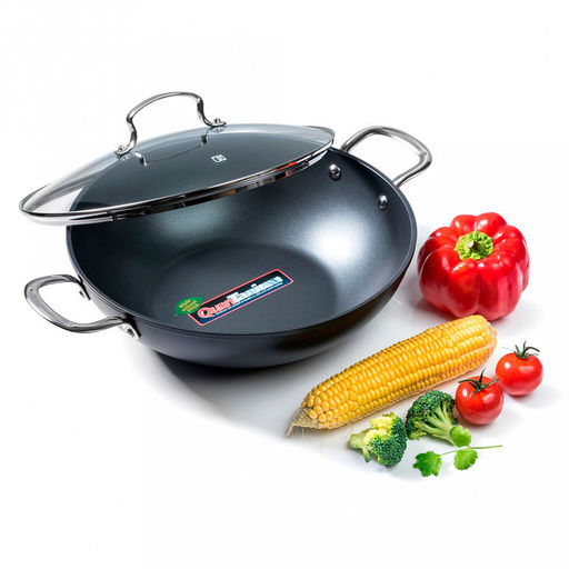 Сковорода Вок с антипригарным покрытием д30см Итан h6,5см, s3,3мм, дно д17см, s4мм, кованный алюминий, стеклянная крышка с пароотводом, 2 ручки из нержавеющей стали на клепочном креплении, цветная коробка, TalleR (Китай) - Домашняя мода фото 6