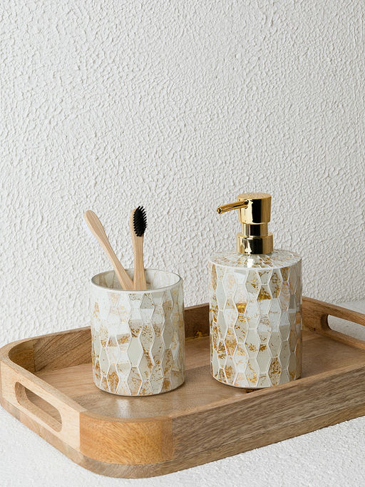 Стакан для зубных щёток 380мл золотой/белый стекло - Denastia фото 4