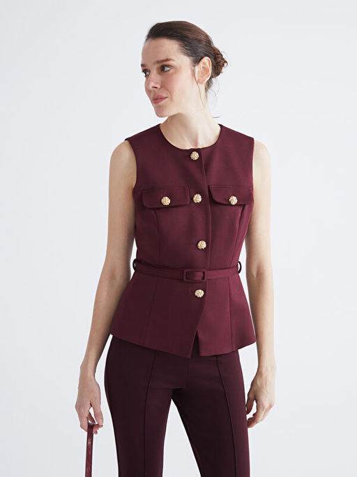 Bisiklet Yaka Beli Kemerli Kad?n Yelek