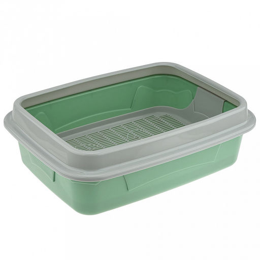 Лоток-туалет для кошек 44,7х33,4х14,7см, полипропилен, с сеткой, с ботиком, оливковый/серый (Россия)