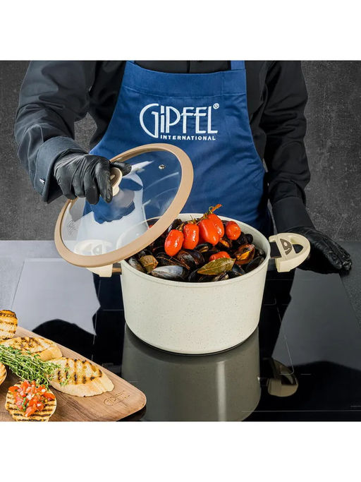 0433 GIPFEL Кастрюля SONRIZO 24см/5,5л из кованого алюминия со стеклянной крышкой, с индукционным дном, с 3-слойным антипригарным мраморным покрытием Excilon Marble. Толщина: 2,0/4,0мм  фото 10