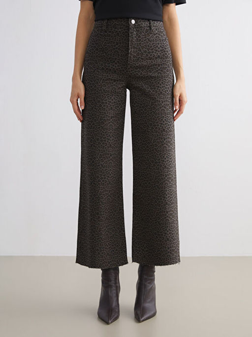 Leopar Desenli Wideleg Kad?n Jean Pantolon