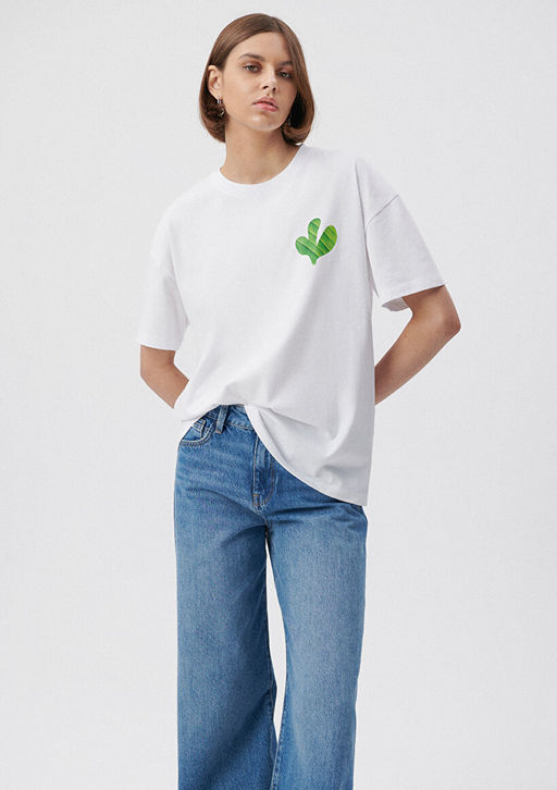 S?rt Bask?l? Istanbul Tisort - Mavi фото 2