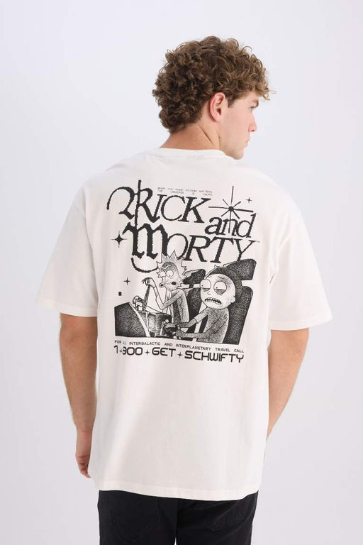 Rick and Morty Boxy Fit Bisiklet Yaka S?rt Bask?l? K?sa Kollu Tisort - Defacto фото 2