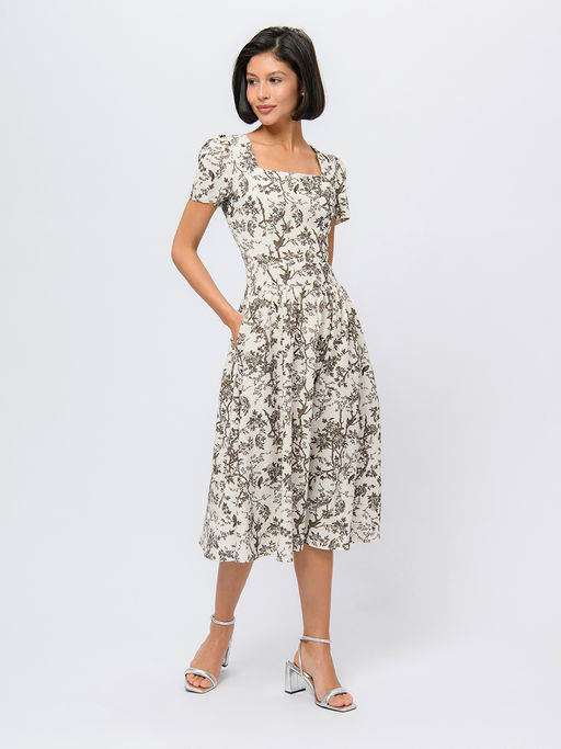 Платье молочного цвета длины миди с принтом - 1001dress фото 2