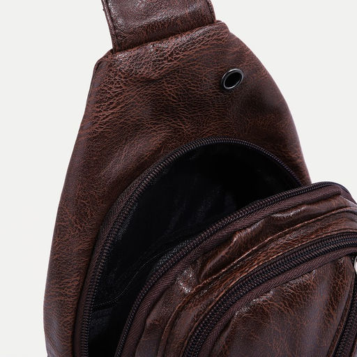 Сумка слинг мужская, искусственная кожа, отверстие для наушников, цвет коричневый - Simaland фото 5