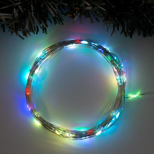 Гирлянда Нить 10 м роса, IP20, серебристая нить, 100 LED, свечение мульти (RGB), переливы, 12 В