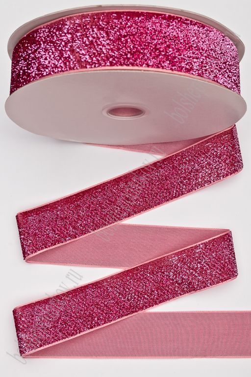 Лента с люрексом 3,8 см*20 ярд (SF-7318) розовый №18