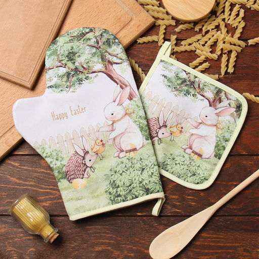 Набор кух. Доляна Зверьки: варежка 20х28 см, прихватка 17х17 см, 35% хл, 65% пэ  фото 8