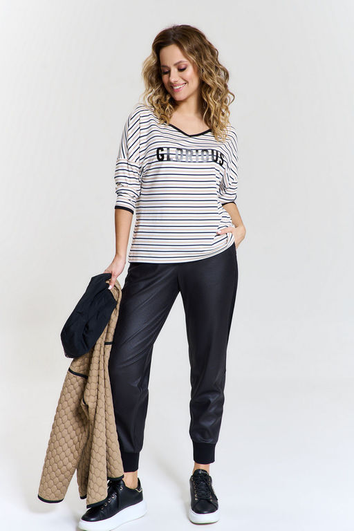 Джемпер AVE RARA 2180 Экрю в бежево-черную полоску  фото 2