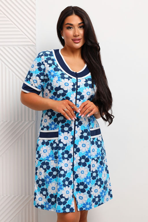 Халат женский из кулирки Марфа голубая ромашка макси - Амадэль фото 13