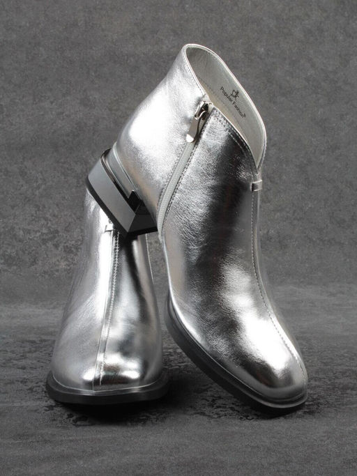01-B50B-96C GREY/SILVER Ботинки демисезонные женские (натуральная кожа, байка)