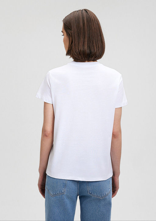 Misstavrit Bask?l? Beyaz Tisort - Mavi фото 4