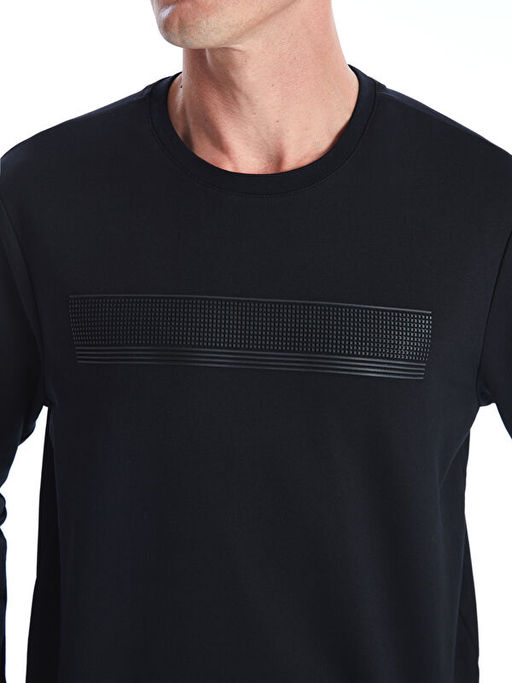 Bisiklet Yaka Uzun Kollu Bask?l? Erkek Sweatshirt