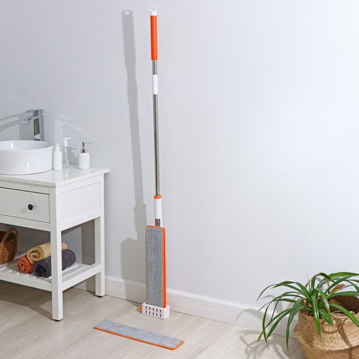 Швабра с отжимом, водосгоном и щёткой Raccoon, 2 насадки из микрофибры 50?11 см, стальная ручка 141 см фото 2