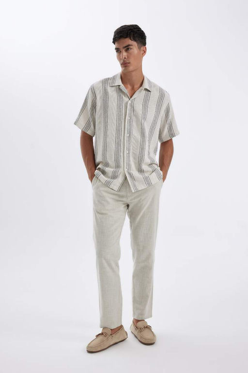 Полосатая рубашка с короткими рукавами и воротником-поло Relax Fit - Defacto фото 2