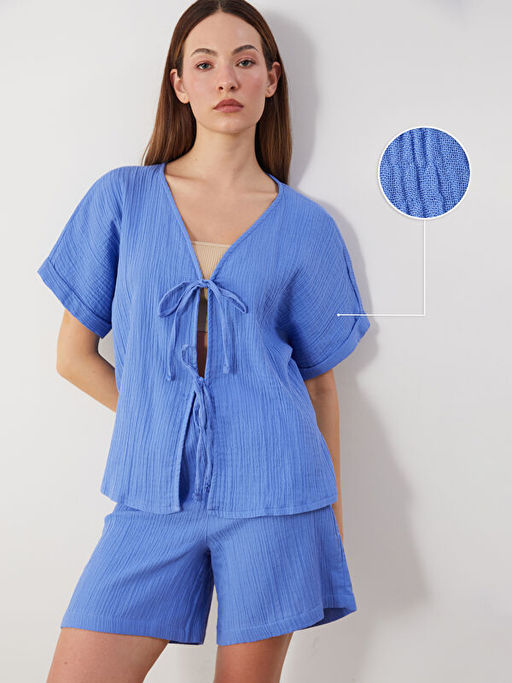 V Yaka Dokulu ?n? Fiyonklu M?slin Bluz