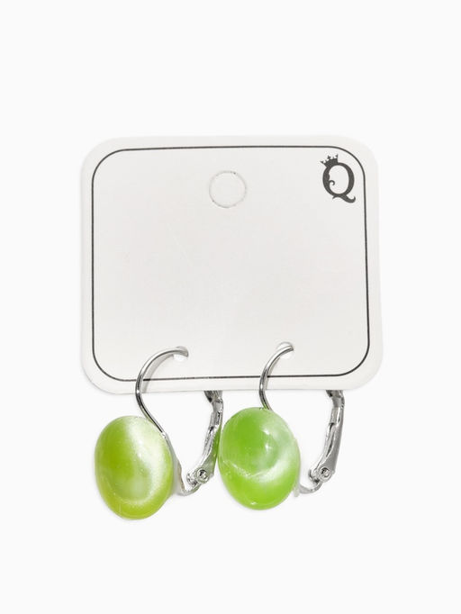 Серьги пластик "Таблетка" кошачий глаз, цвет светло-зелёный в серебре