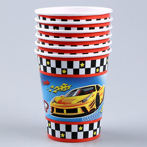Набор бумажной посуды Машины: 6 тарелок, 1 гирлянда, 6 стаканов, 6 колпаков - Страна карнавалия фото 5