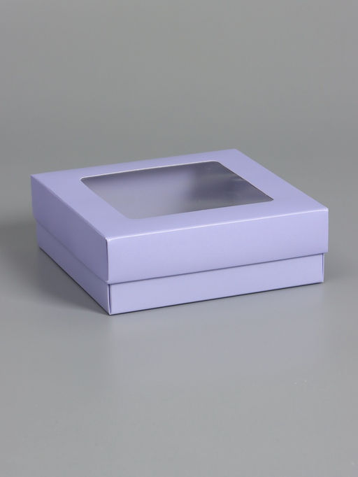 Цена за 5 шт. Коробка складная, крышка-дно,с окном, сиреневая, 15 х 15 х 5 см