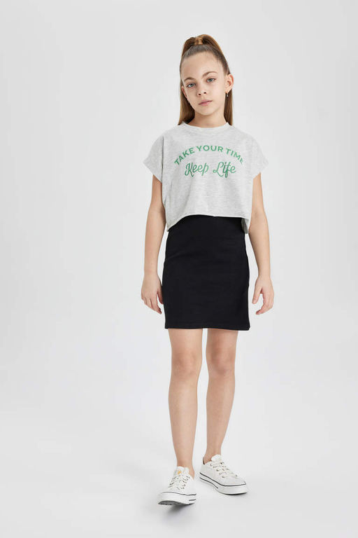 Платье на бретельках в рубчик для девочек с короткими рукавами - Defacto фото 2